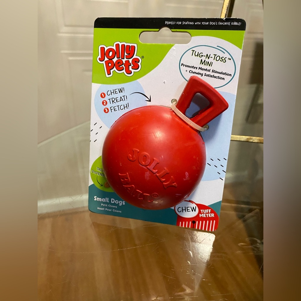 Jolly Pets Tug N Toss Rubber Treat Dispensing Interactive Toy Mini Blue 3 inch